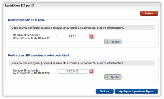 Restriction SIP par IP